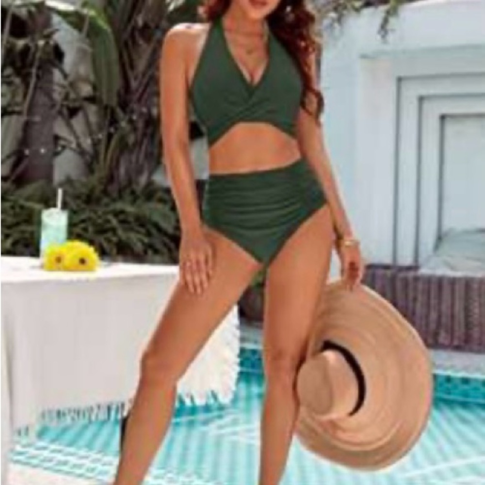 Green Halter Bikini Set